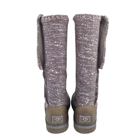 UGG Women’s Cardy Knit Brown Silver Pull On Winter Boots Size US 7 - Picture 7 of 11